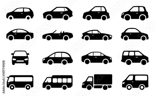 Black car silhouettes collection transportation icons