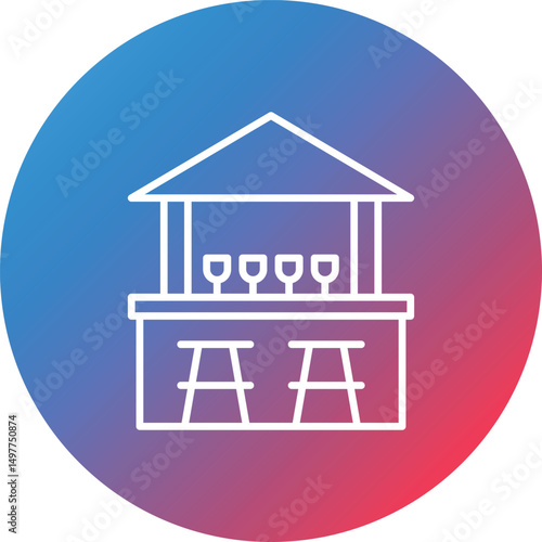 Beach Bar Line Gradient Circle Background Icon