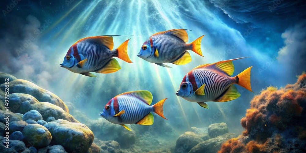 Fototapeta premium Radiant Reef Inhabitants Gracefully Swimming Through Sunlit Waters