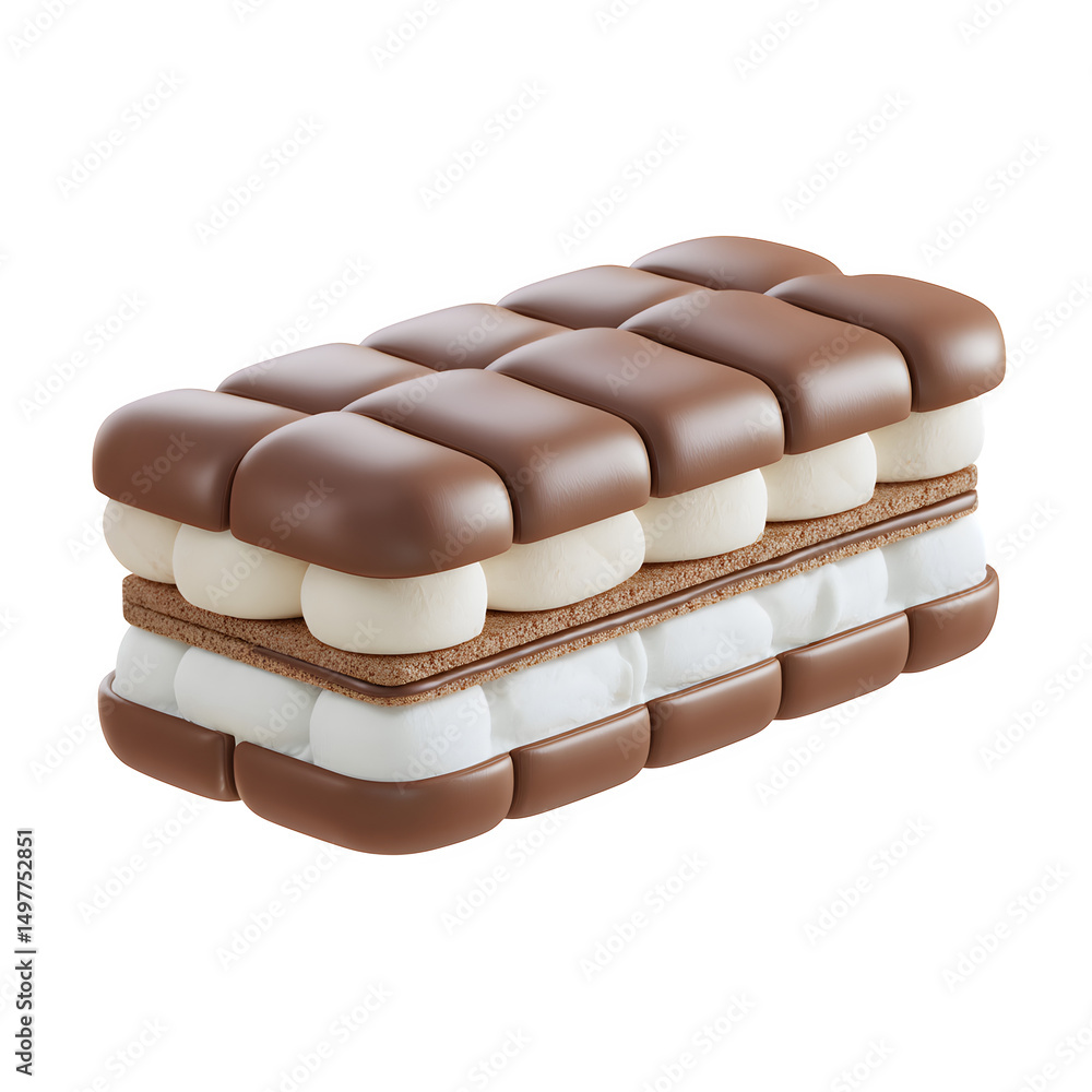 Obraz premium Ice cream sandwich bench with soft chocolate cushion layers and white center seat, dessert-inspired furniture, isolated on transparent background 