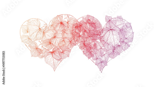 Colorful line art leaves with heat shape on white background.