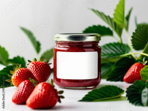Wallpaper Mural Blank label strawberry jam jar mockup on nature background. Torontodigital.ca