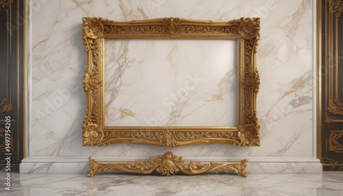 Ornate gold frame on marble; opulent interior design ,  frame,  vintage,  design
