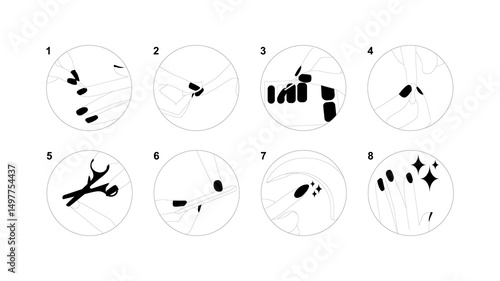 nail stickers step by step instructions icon, false nails step by step instructions icon