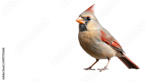 Female Northern Cardinal Bird Isolated on White Background