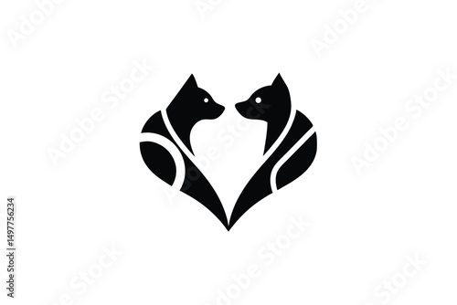 Two dogs forming a heart shape silhouette logo design