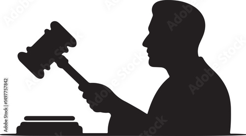 Silhouette Of A Judge With Gavel Delivering Justice Legal System Concept.