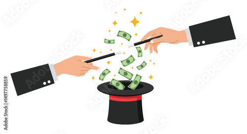 Magical Money Creation – Hands Conjuring Cash from a Hat