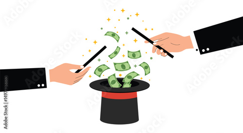 Magical Money Creation – Hands Conjuring Cash from a Hat