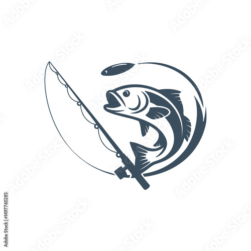 Fishing equipment logo vector artwork illustration

