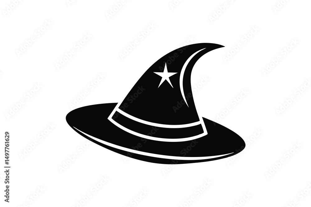 Fototapeta premium Witch hat silhouette halloween wizard magic star design