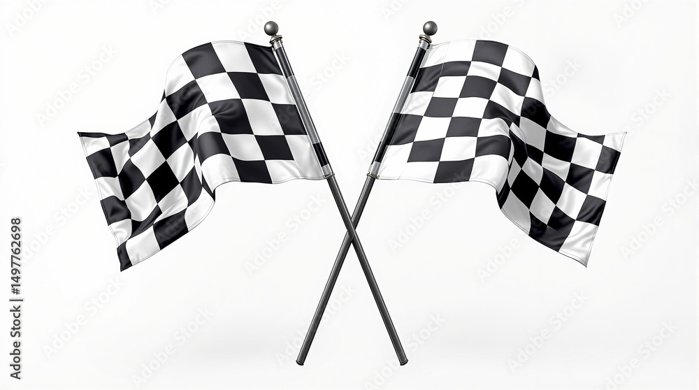 two racing flag with checkered flag on white background