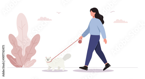 Woman Walking Cat on Leash in Park