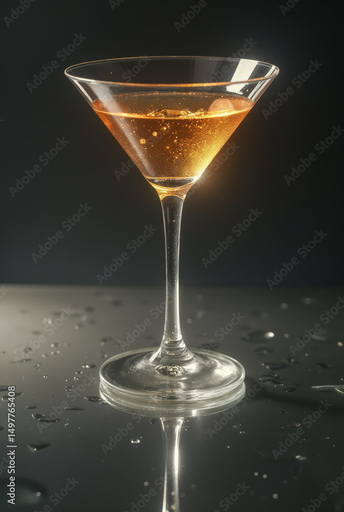 Luxury Cocktail Glass on Mirror with Cropped Bottom and Visual Illusion Luxury Cocktail Glass on Mirror with Cropped Bottom and Visual Illusion