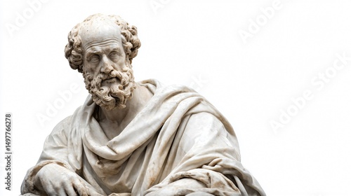Philosopher Marble Statue Isolated on White Background for Artistic Designs
