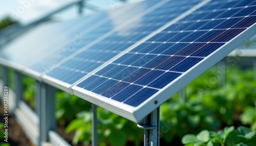 Sustainable Future Detailed View of Solar Panels and Agricultural Synergy