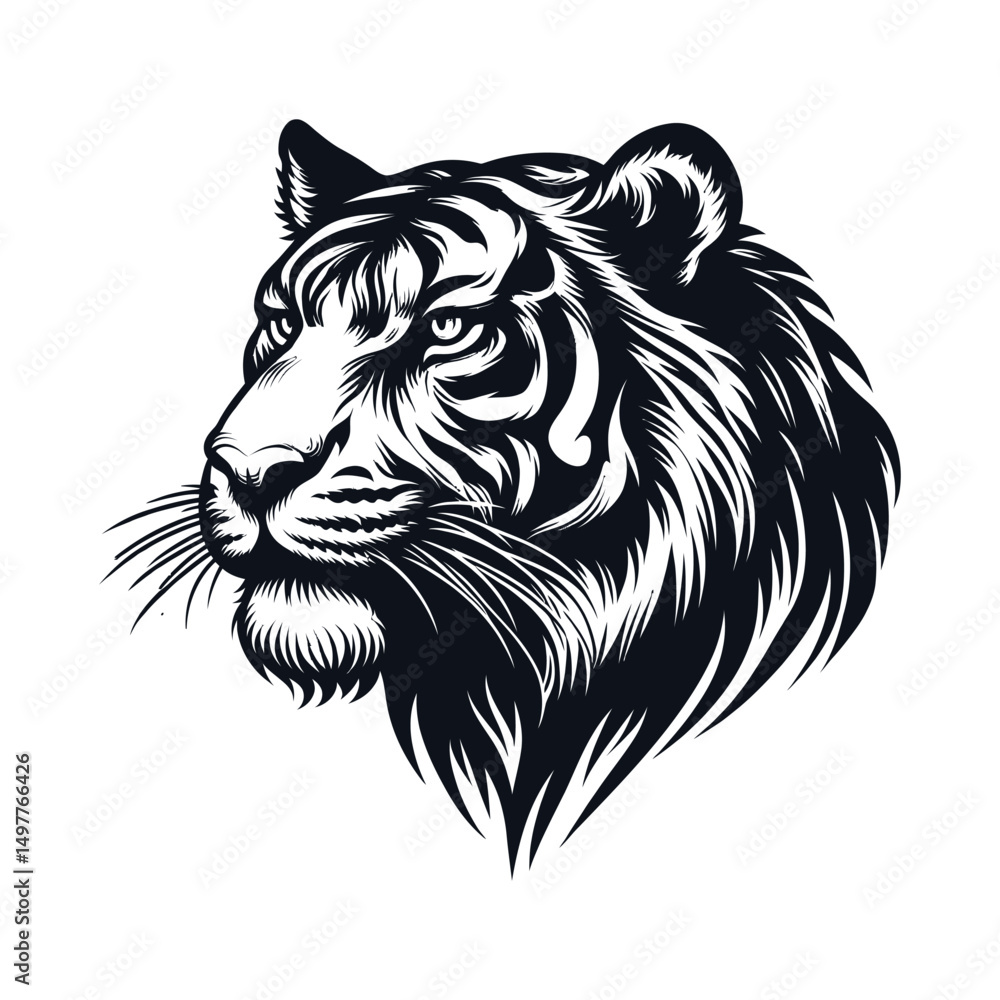 Lion and Tiger Head Vector Silhouettes in Tribal Wildlife Style Lion and Tiger Head Vector Silhouettes in Tribal Wildlife Style
