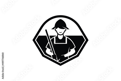 Cleaning service worker silhouette logo design