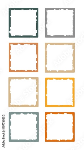 Grunge Torn Paper Frame Collection in Colorful Square Layout for Scrapbooking and Design Projects. Illustration