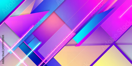 Vibrant Abstract Geometric Background with Neon Lines and Pastel Colors