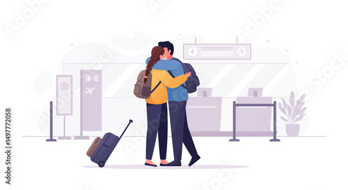 Emotional Airport Farewell – Travelers Embracing