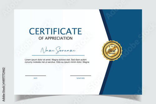 Blue and Gold certificates template design. vertical horizontal diploma certificates. vector
