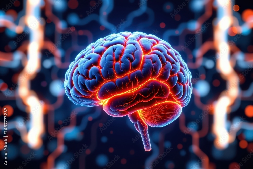 medical illustration style with detailed 3d rendering of a brain and highlighted areas, hyper realistic detailed texture medical illustration style with detailed 3d rendering of a brain and highlighted areas, hyper realistic detailed texture