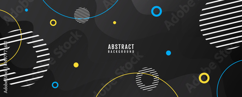 Black geometric abstract background overlap layer on dark space with colorful circles effect decoration. Modern graphic design element lines style concept for web, art, flyer, card, or brochure cover