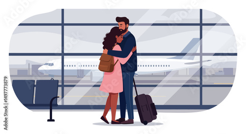 Emotional Airport Farewell – Travelers Embracing