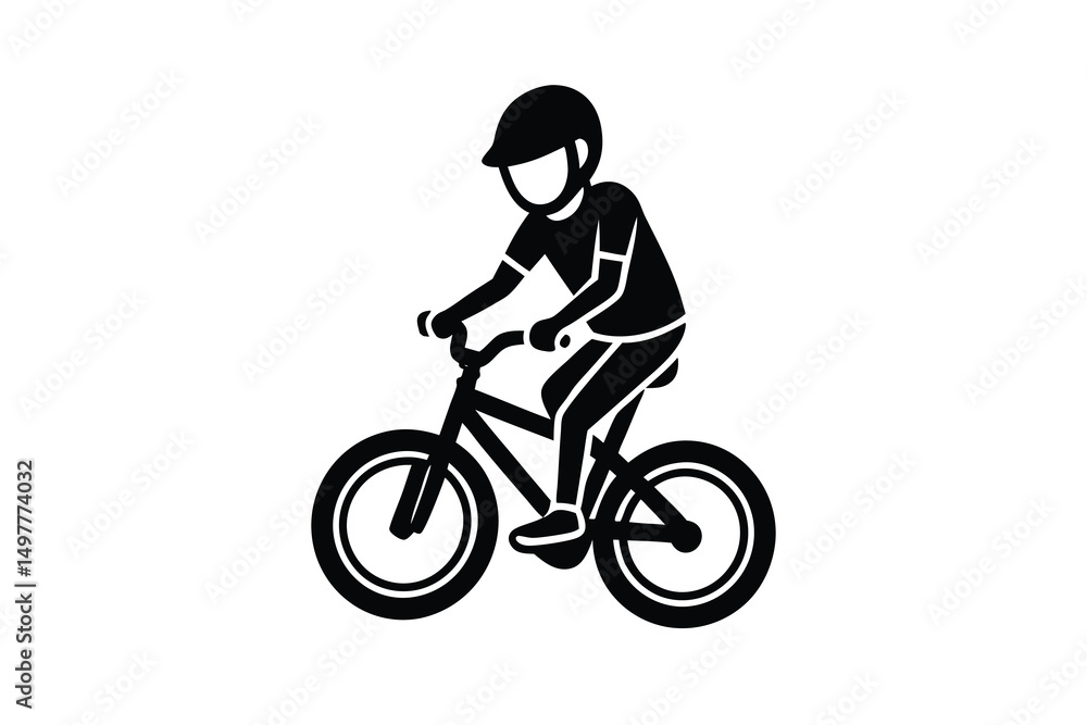 Fototapeta premium Child riding bicycle safety helmet silhouette icon