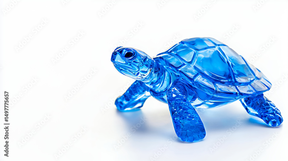 Fototapeta premium Beautiful blue glass turtle figurine, showcasing intricate details and glossy finish, perfect for home decor or as collectible item