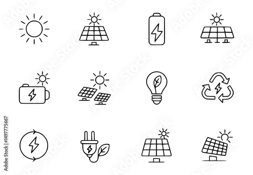 Renewable energy sources icons and symbols