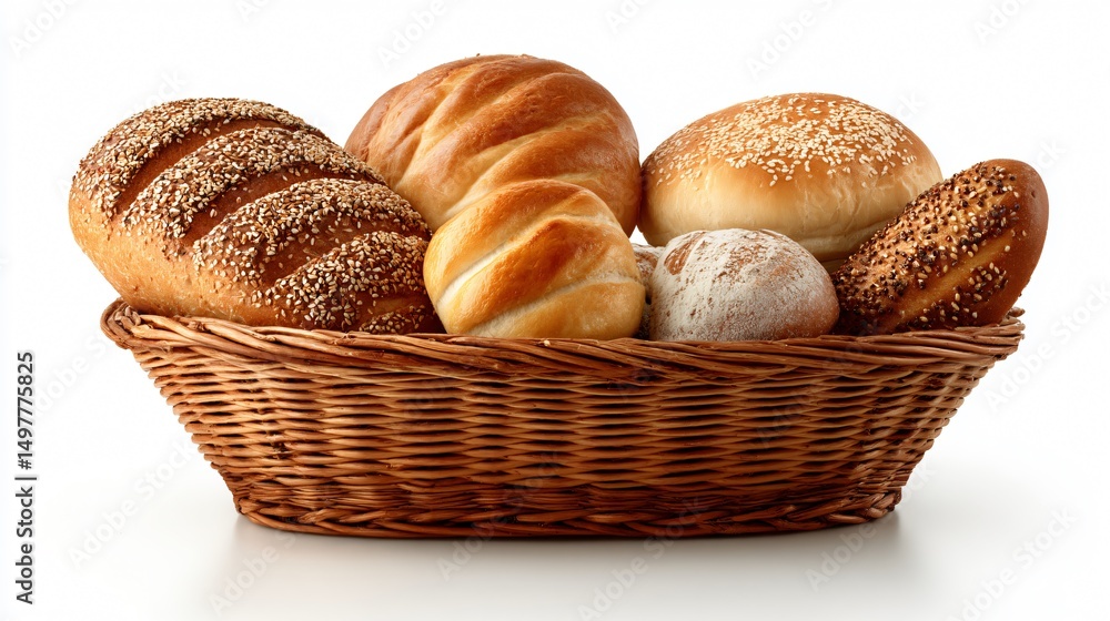 Assorted Bread Loaves in Basket on White Background for Adobestock Assorted Bread Loaves in Basket on White Background for Adobestock