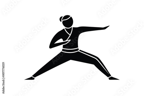 Woman practicing martial arts silhouette strong pose