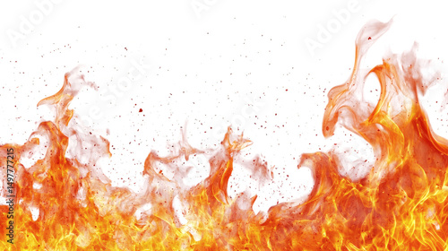 Fire flames burn isolated on white background. Fire burn flame isolated, abstract texture overlay. Flaming effect with burning fire.