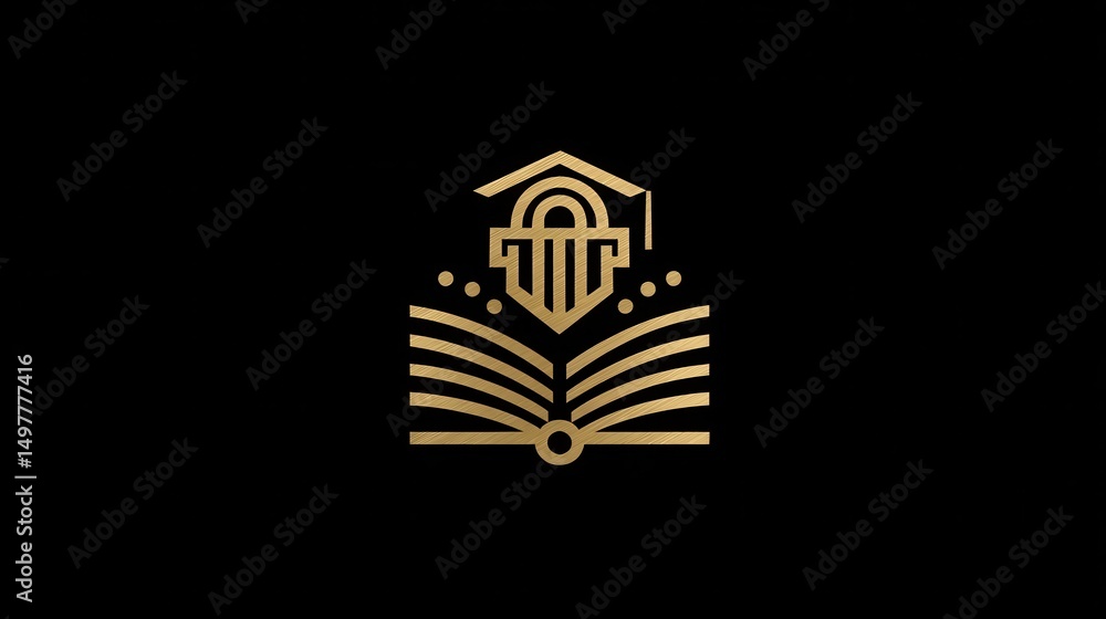 Fototapeta premium Golden lines create an emblem of knowledge and learning.