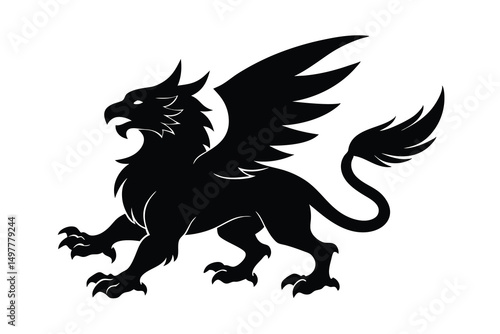 Majestic griffin silhouette powerful mythical creature winged lion