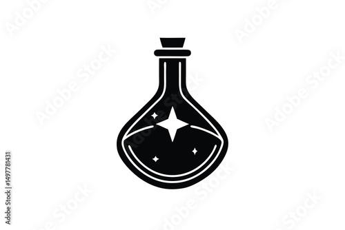 Magical potion bottle silhouette sparkling stars mystical elixir