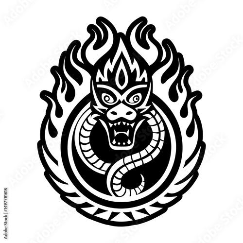 Flame fire snake icon in glyph style