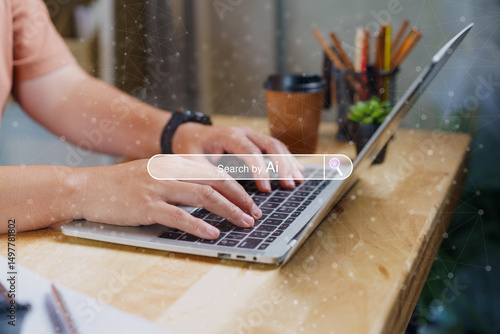 Woman using ai powered search engine on internet.