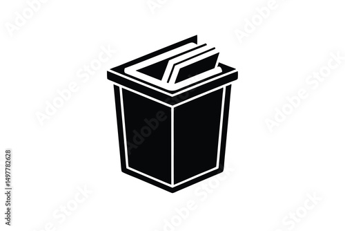 Black silhouette of books being discarded in trash can