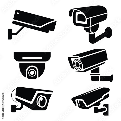 Collection of different silhouette cctv camera sign