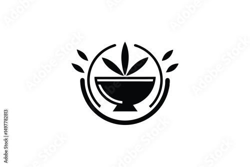 Herbal wellness bowl silhouette logo design natural plant