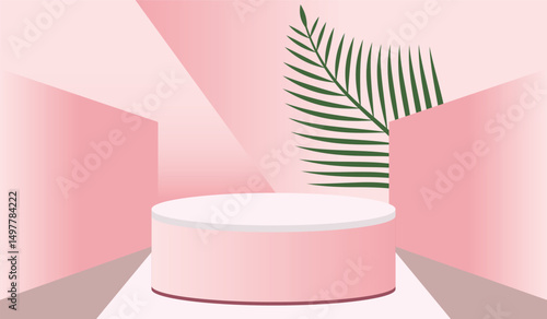 Modern stage image design with tropical plant elements, highlight premium product lines. Excellent for social media ads, posters, banner and product presentation templates