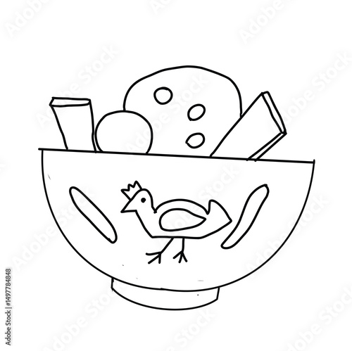black and white line. meatballs on white background. Cartoon Style Illustration