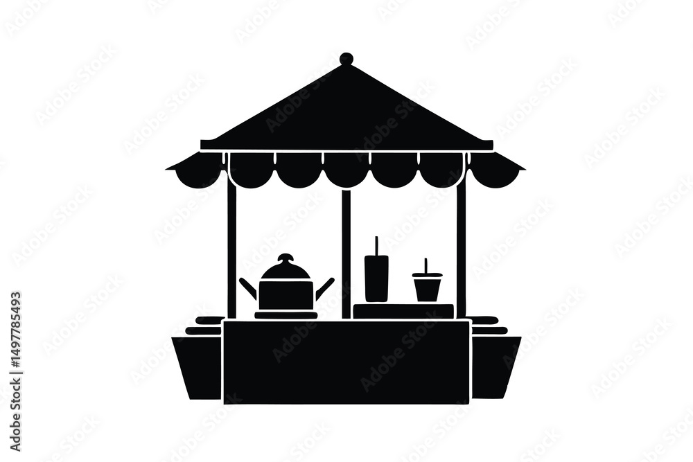 Naklejka premium Food stall silhouette illustration simple market vendor design