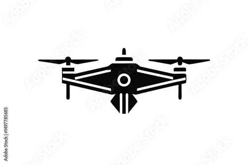 Black silhouette drone icon quadcopter aerial vehicle
