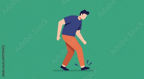 Man Experiencing Foot Pain While Walking on Green Background