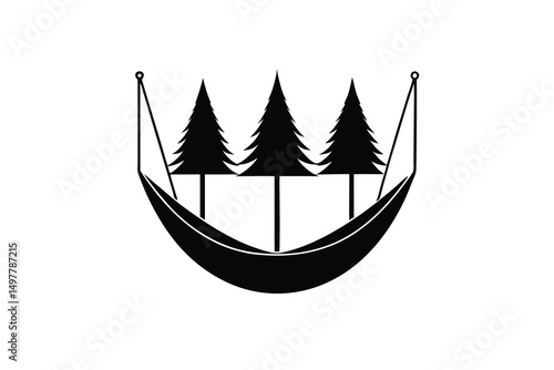 Relaxing hammock silhouette between three pine trees