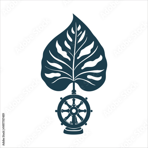 Asanha Bucha Bodhi Leaf Dhamma Wheel Illustration